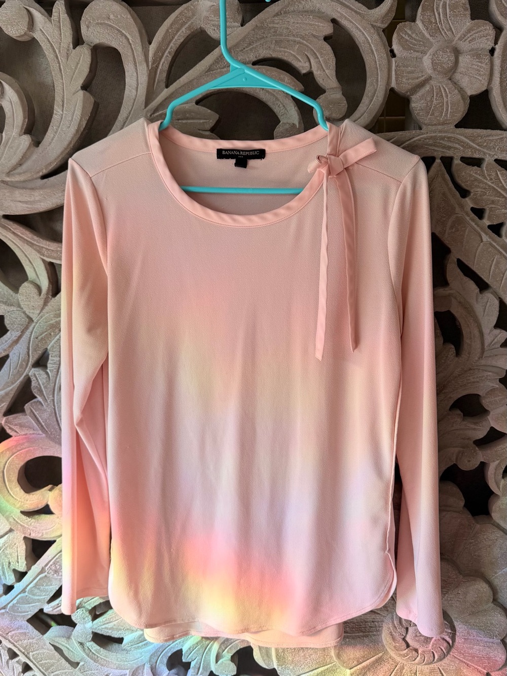 Banana Republic Pale Pink Long-Sleeve Bow-Neck Blouse